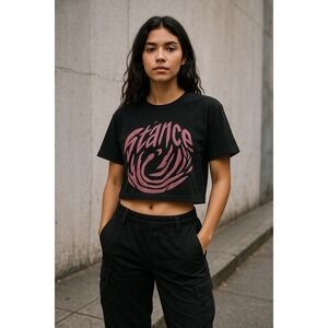 Stance The Crop T Women's Medium Black Pink Graphic‎ Tee Shirt Limited Edition